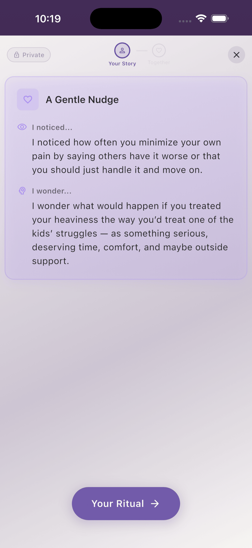 Gentle nudge — private micro-action suggestion