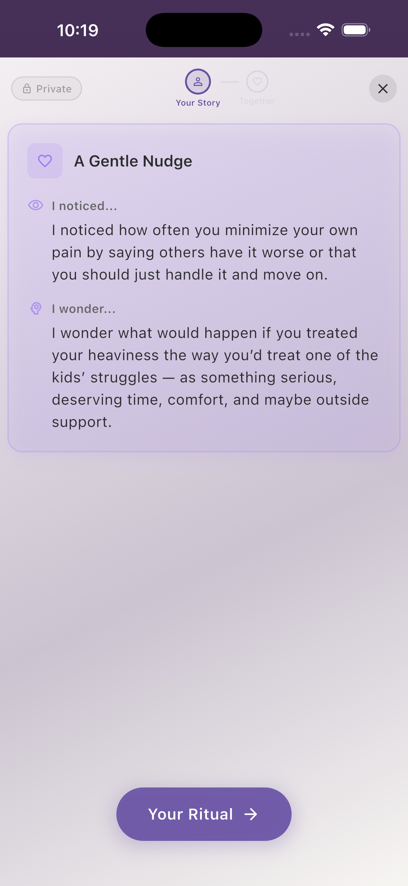 Private nudge suggesting a small action for your partner